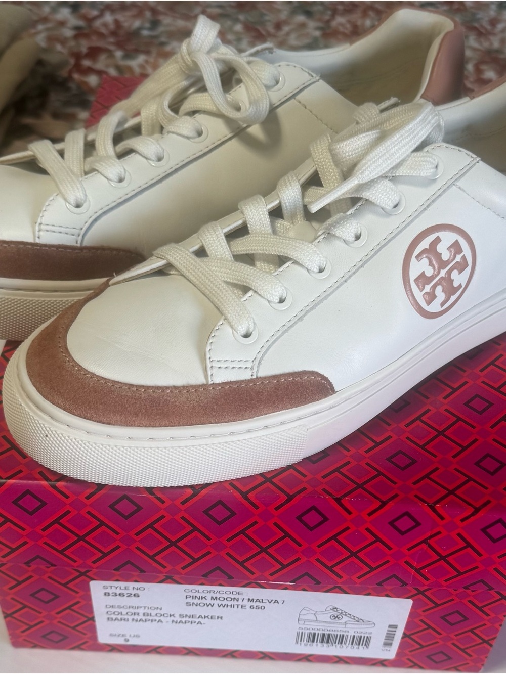 Tory Burch White Leather Sneakers with Mauve Pink Accents